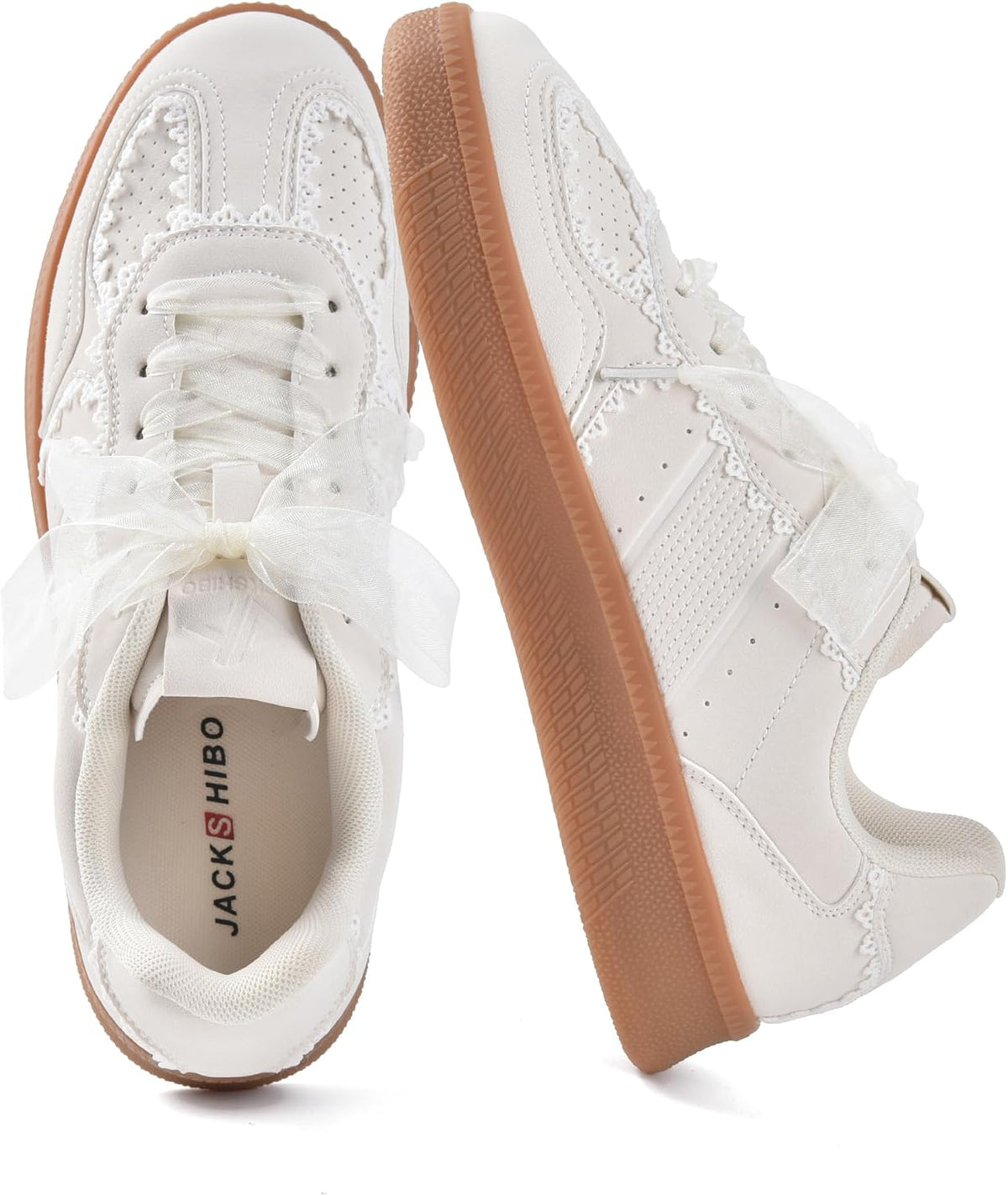 Women's Ribbon Lace-Up Casual Sneakers - Beige