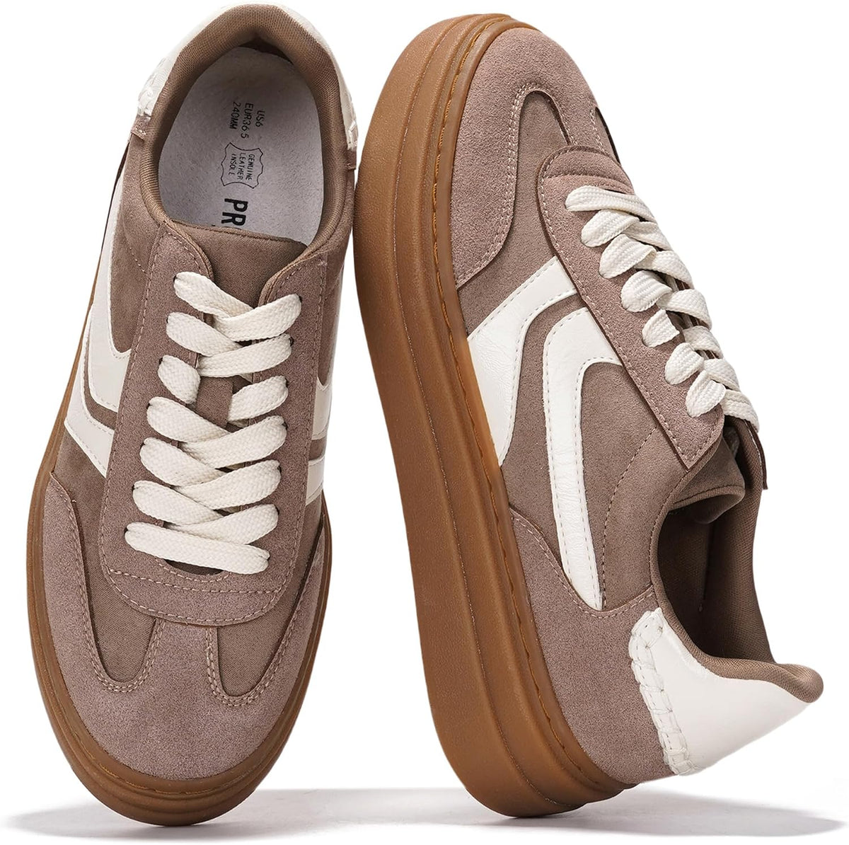 Women's Lightweight Platform Lace-Up Sneakers - Taupe Multi